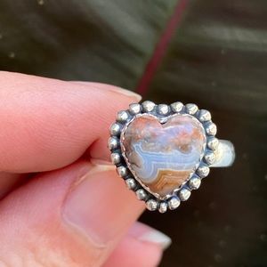 LAGUNA LACE AGATE HEART Gemstone ring, Dainty setting and stone, Solid Sterling!